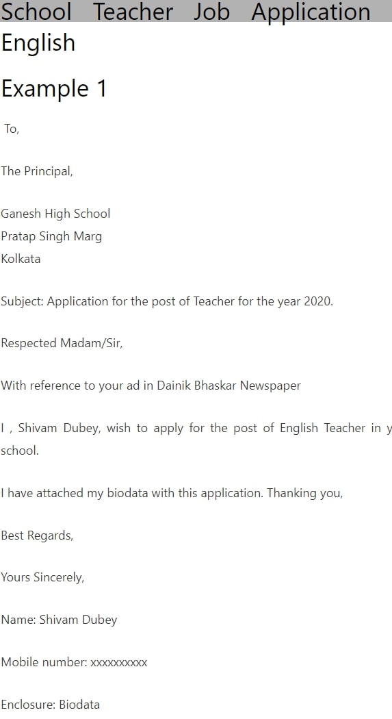 Teacher-Job-Application letter English
