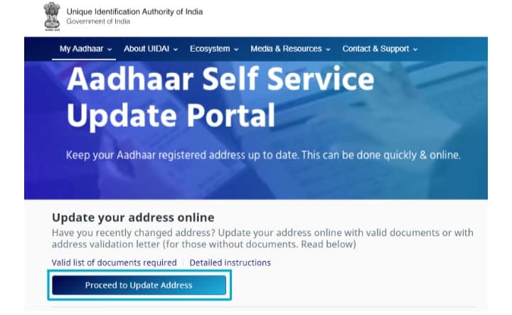 update aadhar card address online